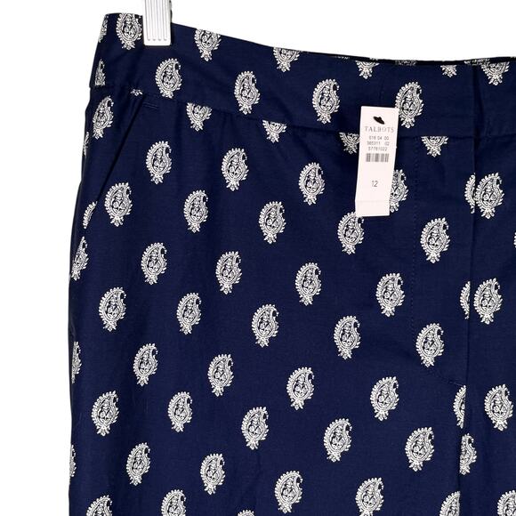 Talbots Straight Leg Twill Pants Serene Paisley India Ink Ivory 12 New - Picture 12 of 12